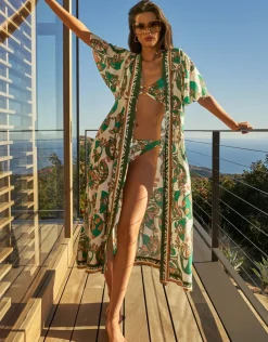 Maryan Mehlhorn Perceptions Kimono Kaftan - Cream and Green Online