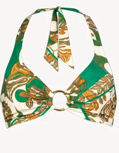 Maryan Mehlhorn Perceptions Underwired Ring Halter Bikini Top - Cream and Green Best