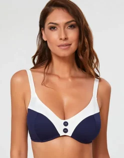 Nuria Ferrer Pitusa Plunge Bikini Top - Navy and White Sale