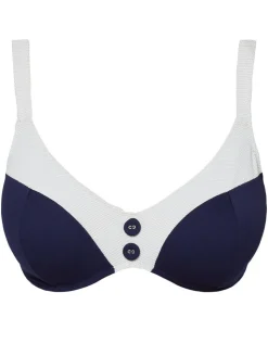 Nuria Ferrer Pitusa Plunge Bikini Top - Navy and White Sale