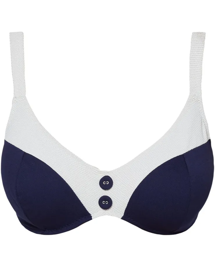Nuria Ferrer Pitusa Plunge Bikini Top - Navy and White Sale