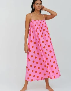 Pitusa Polka Dot Midi Dress - Pink Outlet