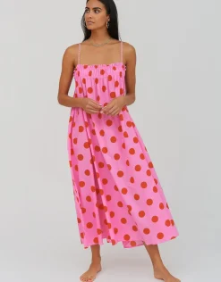 Pitusa Polka Dot Midi Dress - Pink Outlet