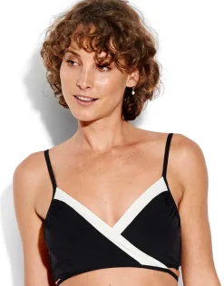 Seafolly Pop Block Wrap Front Booster - Black Outlet