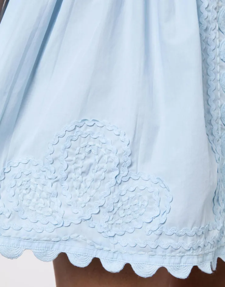 Juliet Dunn Poplin Blouson Dress with Ric-Rac Embroidery - Pale Blue Sale