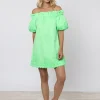 Juliet Dunn Poplin Off Shoulder Mini Dress with Ric-Rac - Apple Discount