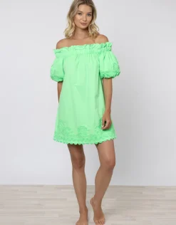 Juliet Dunn Poplin Off Shoulder Mini Dress with Ric-Rac - Apple Discount