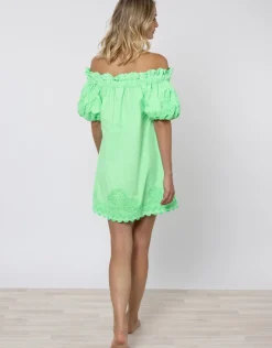 Juliet Dunn Poplin Off Shoulder Mini Dress with Ric-Rac - Apple Discount