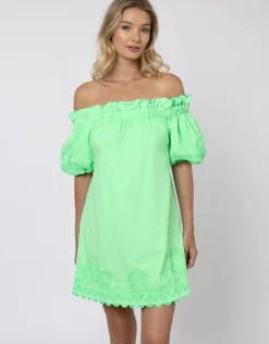 Juliet Dunn Poplin Off Shoulder Mini Dress with Ric-Rac - Apple Discount
