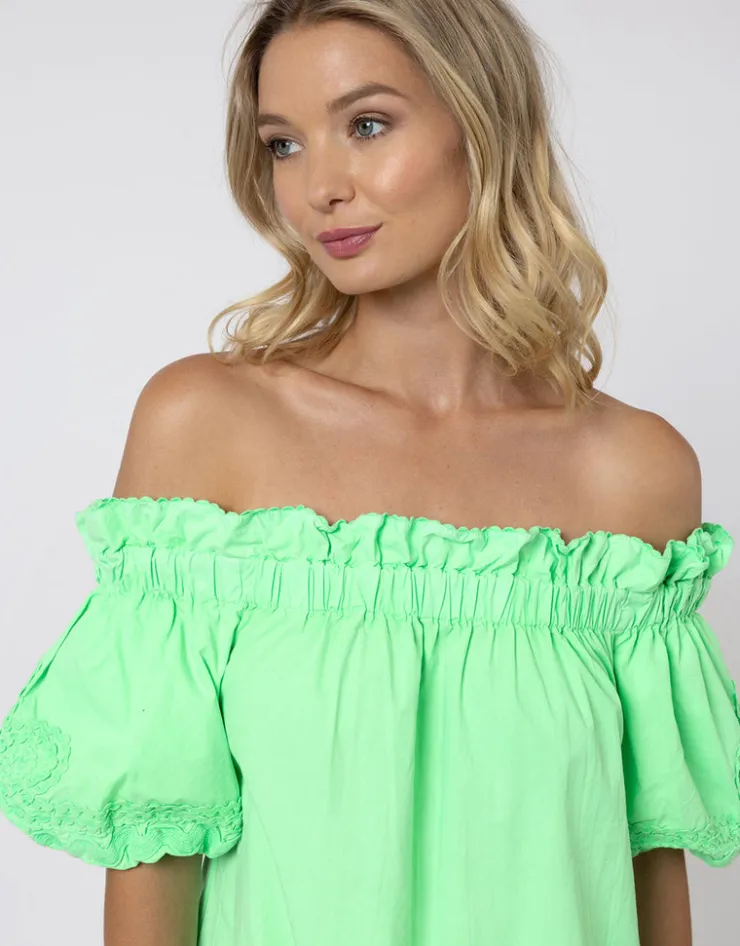 Juliet Dunn Poplin Off Shoulder Mini Dress with Ric-Rac - Apple Discount
