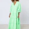 Juliet Dunn Poplin V-Neck Loose Maxi Dress with Ric-Rac - Apple Discount