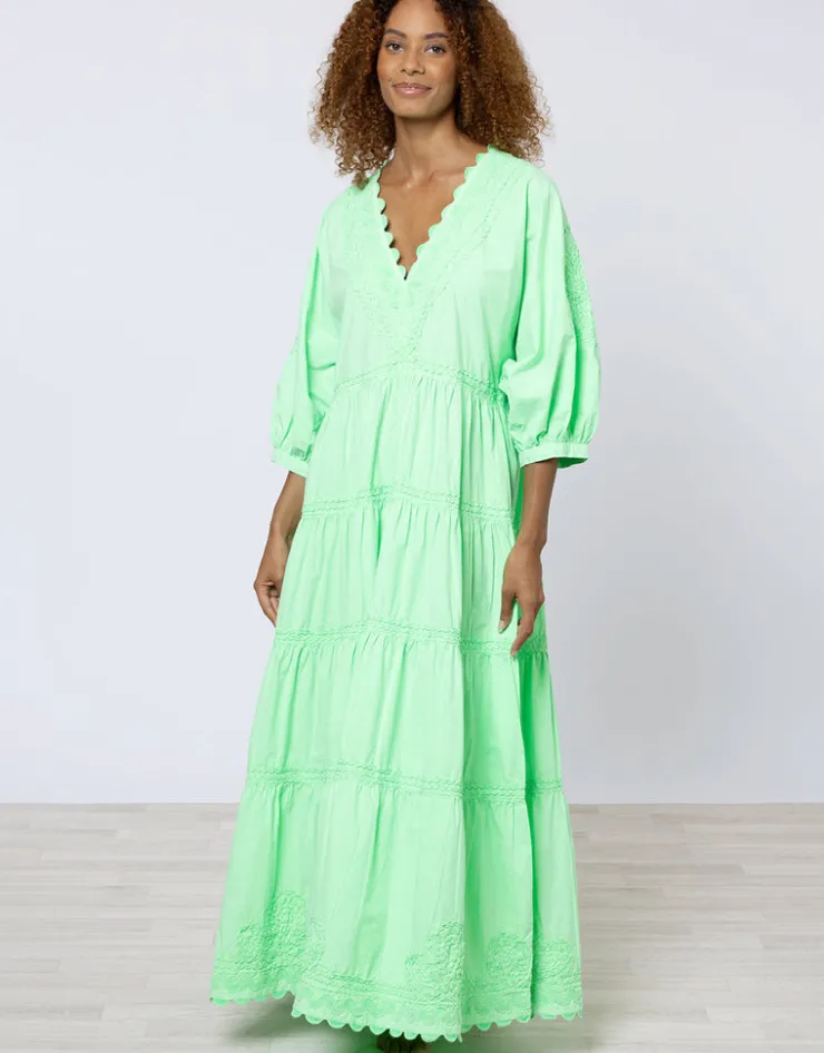 Juliet Dunn Poplin V-Neck Loose Maxi Dress with Ric-Rac - Apple Discount