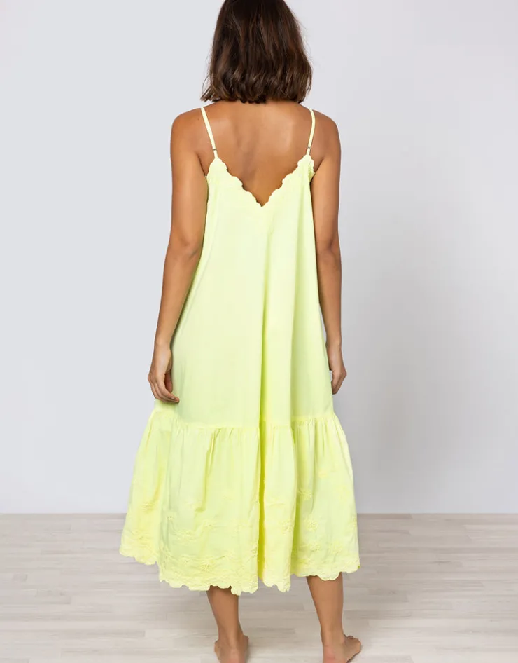 Juliet Dunn Poplin V-Neck Midi Dress with Cord Flower - Sherbet Lemon Sale