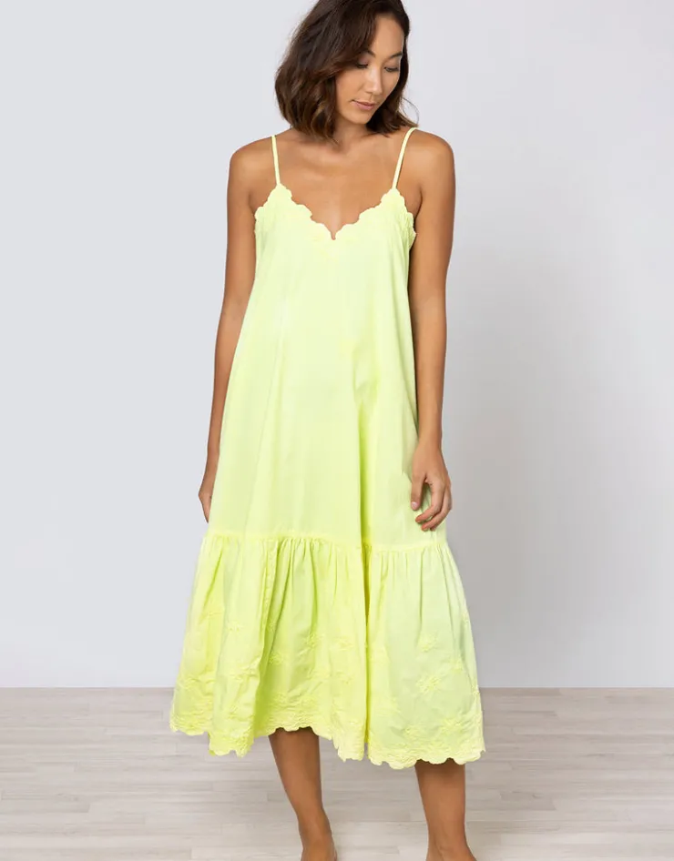 Juliet Dunn Poplin V-Neck Midi Dress with Cord Flower - Sherbet Lemon Sale