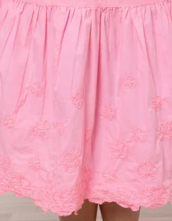 Juliet Dunn Poplin V-Neck Midi Dress with Cord Flower - Pink Grapefruit Hot
