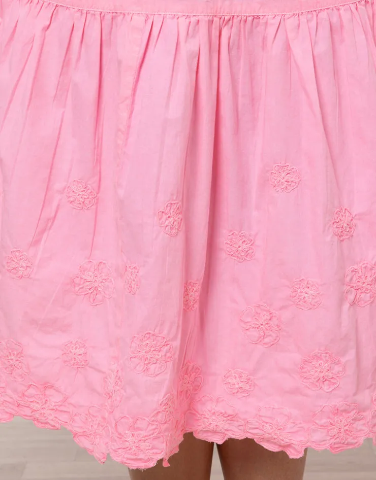 Juliet Dunn Poplin V-Neck Midi Dress with Cord Flower - Pink Grapefruit Hot