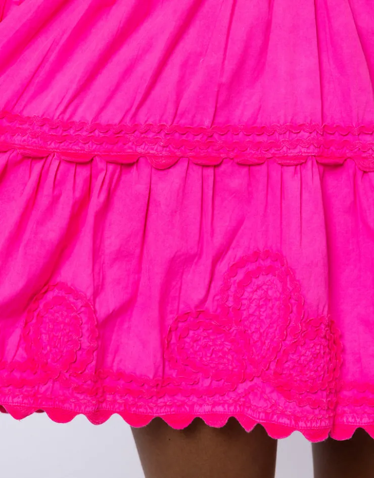 Juliet Dunn Poplin V-Neck Tiered Mini Dress with Ric-Rac - Indian Pink Fashion