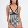 Nuria Ferrer Portofino V Neck Swimsuit - Black and White Clearance