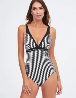 Nuria Ferrer Portofino V Neck Swimsuit - Black and White Clearance