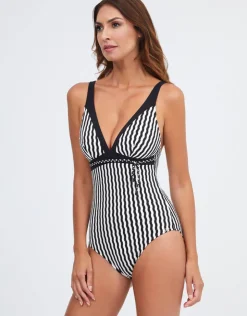 Nuria Ferrer Portofino V Neck Swimsuit - Black and White Clearance