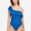 Gottex Profile Mehndi Ruffle One Shoulder Swimsuit - Blue Best
