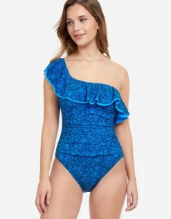 Gottex Profile Mehndi Ruffle One Shoulder Swimsuit - Blue Best