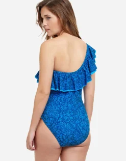 Gottex Profile Mehndi Ruffle One Shoulder Swimsuit - Blue Best