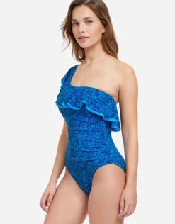 Gottex Profile Mehndi Ruffle One Shoulder Swimsuit - Blue Best