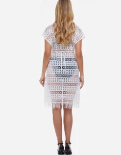 Gottex Profile Tutti Frutti Crochet Plunge V Neck Dress - White Clearance