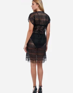 Gottex Profile Tutti Frutti Crochet Plunge V Neck Dress - Black Discount