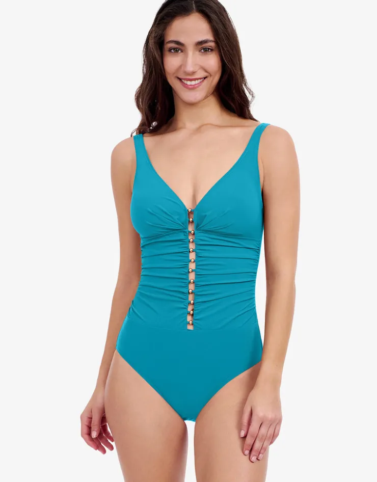 Gottex Profile Tutti Frutti D Cup V Neck Ladder Swimsuit - Jade New