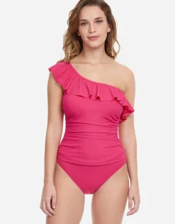 Gottex Profile Tutti Frutti Ruffle One Shoulder Swimsuit - Rose Online