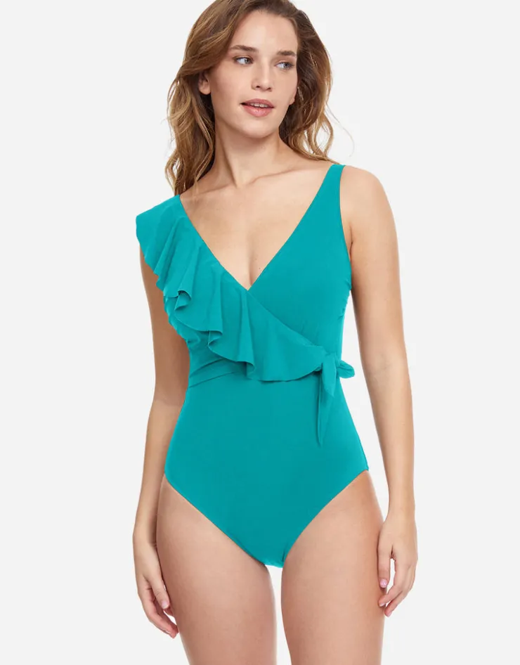Gottex Profile Tutti Frutti Ruffle Surplice Swimsuit - Jade New