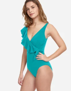 Gottex Profile Tutti Frutti Ruffle Surplice Swimsuit - Jade New