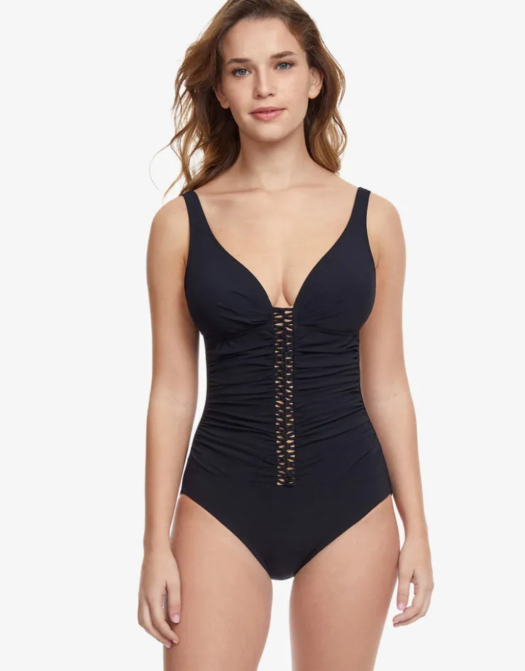 Gottex Profile Twist D Cup Plunge V Neck Swimsuit - Black Fashion