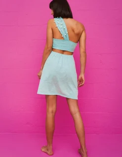 Pitusa Puka Shell One Shoulder Mini Dress - Aqua Best