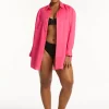 Sea Level Resort Linen Beach Shirt - Hot Pink Online