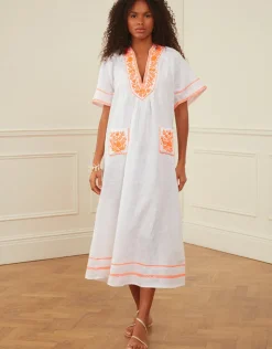 Pink City Prints Rhodes Kaftan - White and Orange Outlet