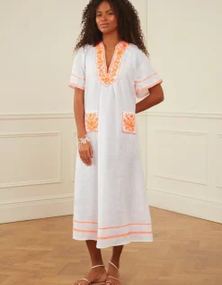 Pink City Prints Rhodes Kaftan - White and Orange Outlet