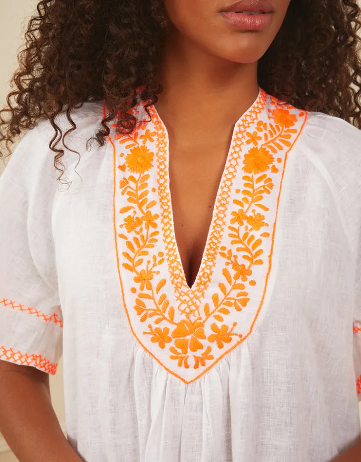 Pink City Prints Rhodes Kaftan - White and Orange Outlet