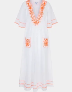 Pink City Prints Rhodes Kaftan - White and Orange Outlet