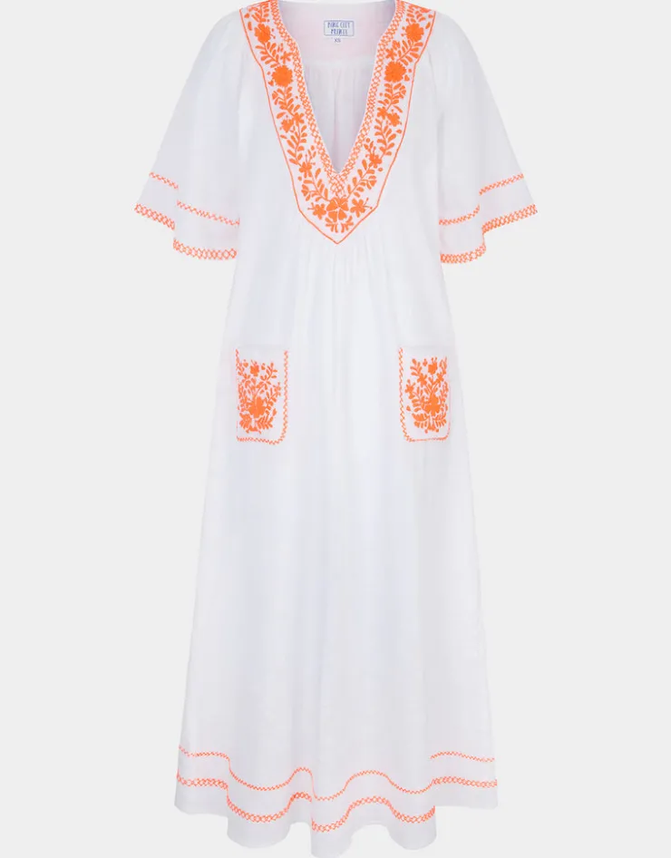 Pink City Prints Rhodes Kaftan - White and Orange Outlet