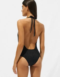 Watercult Riviera Notes Plunge Swimsuit - Deep Black Hot