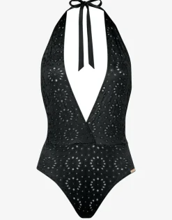 Watercult Riviera Notes Plunge Swimsuit - Deep Black Hot
