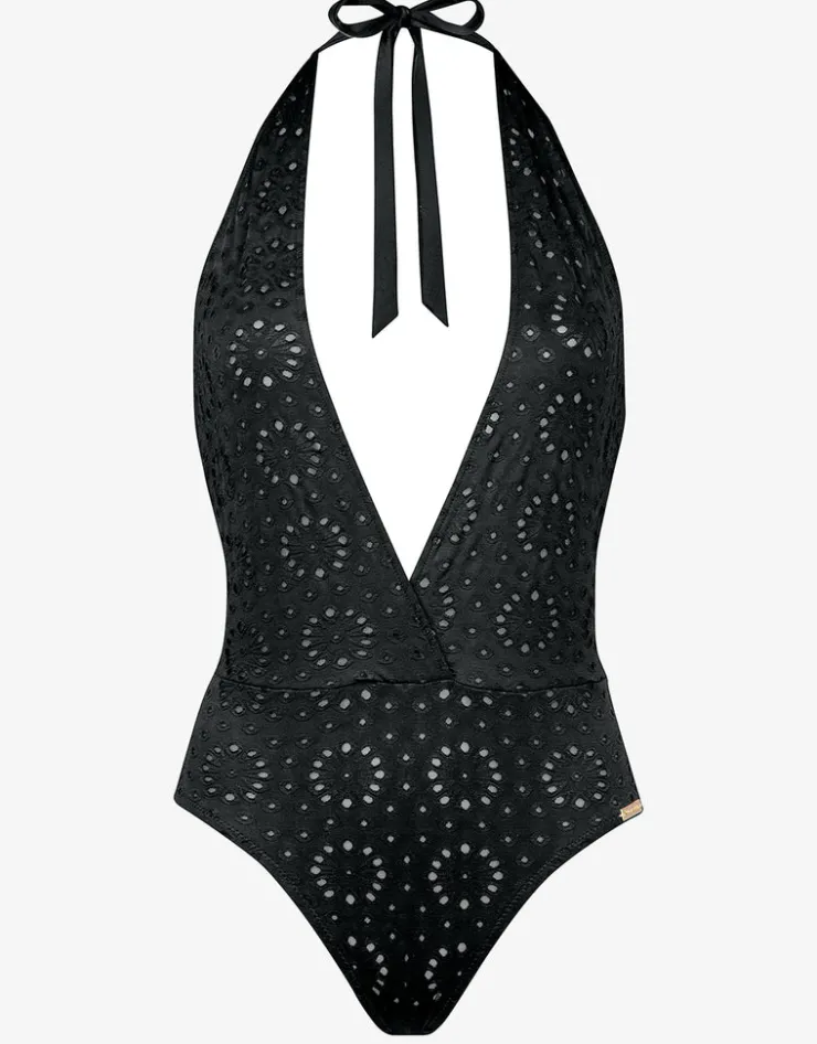 Watercult Riviera Notes Plunge Swimsuit - Deep Black Hot