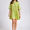 Iconique Romina 3/4 Sleeve Shirt Dress - Lime Outlet