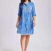 Iconique Romina 3/4 Sleeve Shirt Dress - Capri Blue Hot