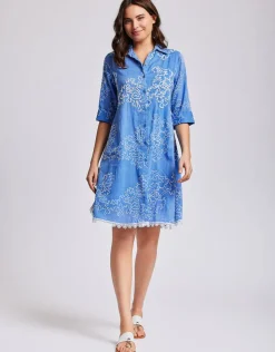 Iconique Romina 3/4 Sleeve Shirt Dress - Capri Blue Hot