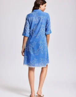 Iconique Romina 3/4 Sleeve Shirt Dress - Capri Blue Hot