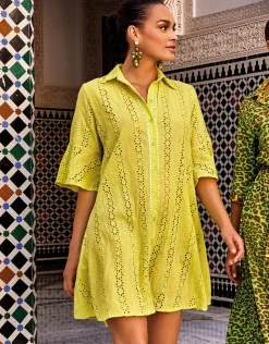 Iconique Romina 3/4 Sleeve Shirt Dress - Lime Outlet
